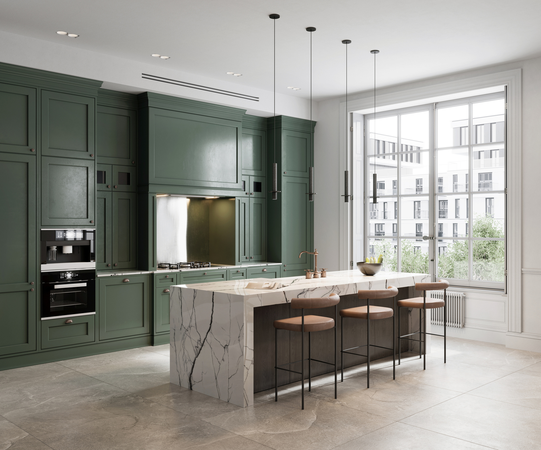 Use image: 3D-rendering-of-simple-kitchen-design-with-green-wall-1386951983_3460x2883 